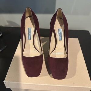 Prada Merlot Suede 5” Heel Platform Pump